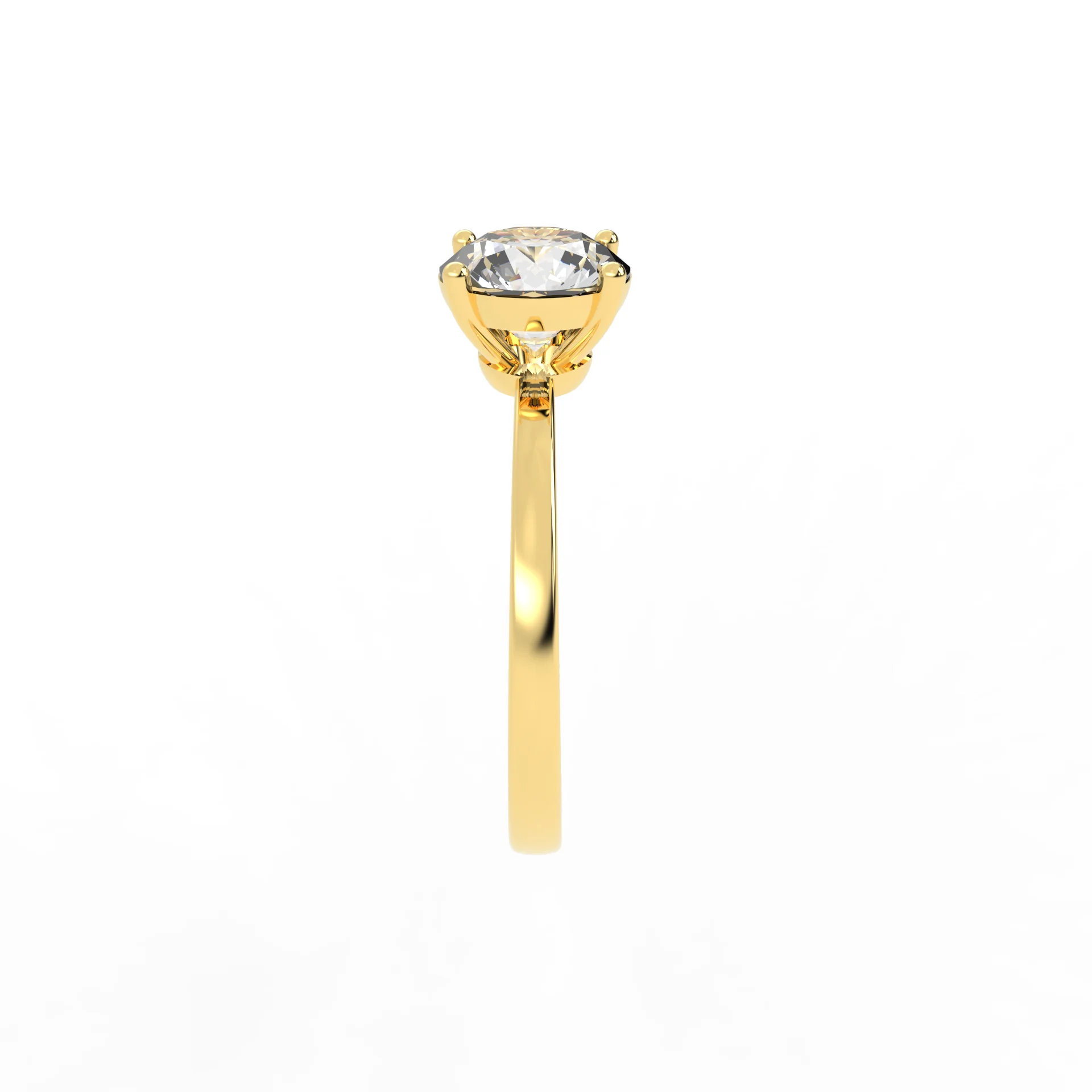 Solitär Verlobungsring 1 ct Brillant – Seitenansicht und Profil der Goldschiene, Italien