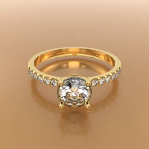 Verlobungsring Solitär Pavé 0,5 ct Brillant, 18k Gold mit 12 Pavé-Diamanten – Perspektivansicht, Italien