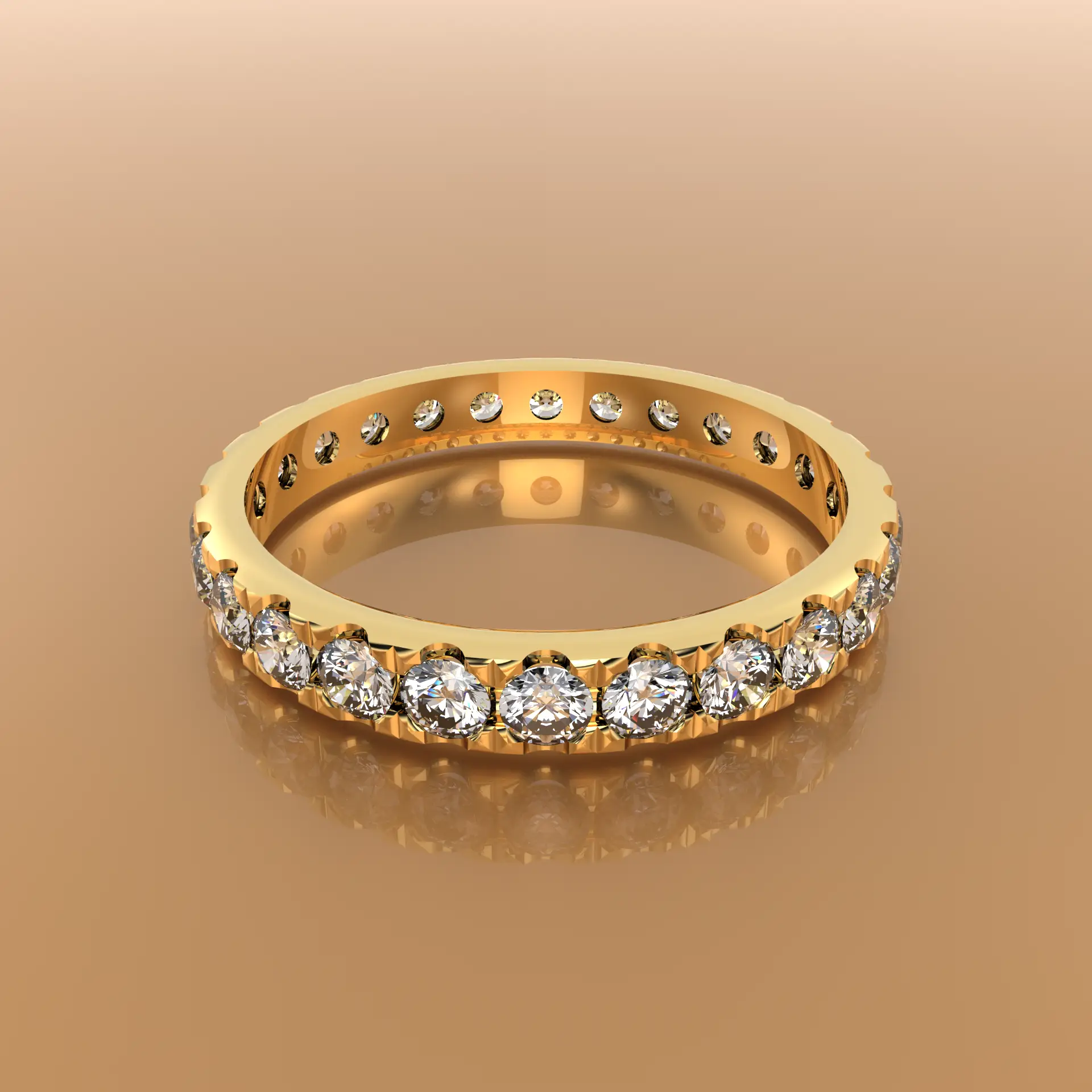 Memoire Ring 0,8 ct mit 26 Diamanten rundum gefasst in 18k Gelbgold