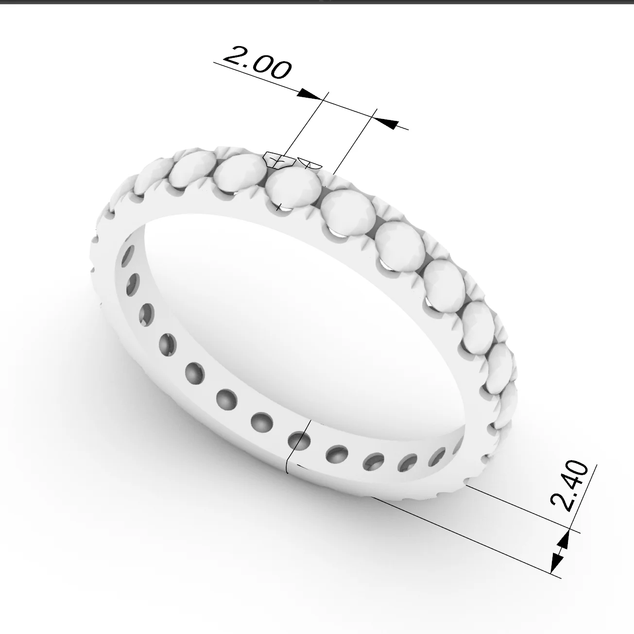 Memoire Ring 0,8 ct mit 26 Diamanten – technische Zeichnung mit Maßen, Italien