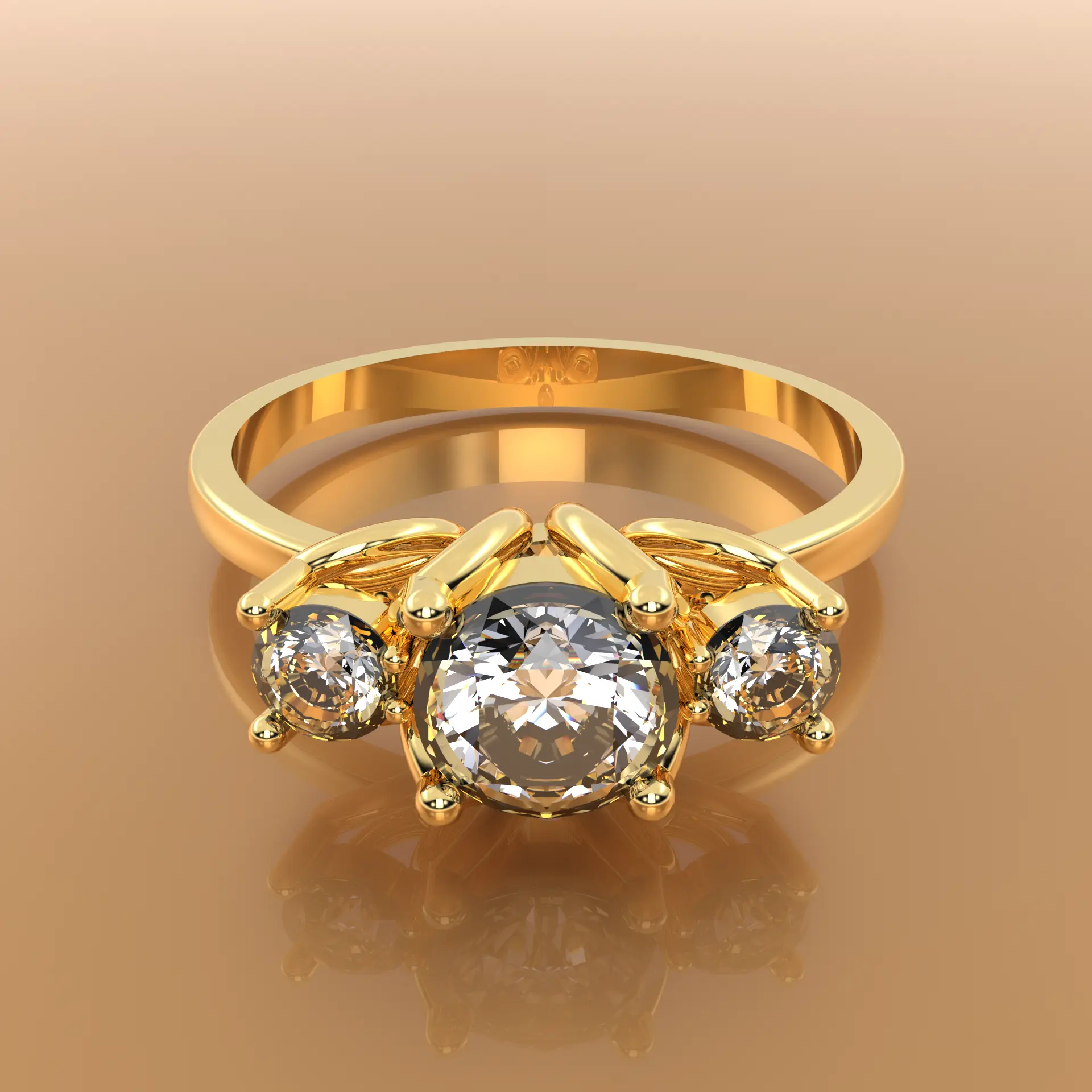 Verlobungsring 3 Steine 0,7 ct Brillant in 18k Gelbgold