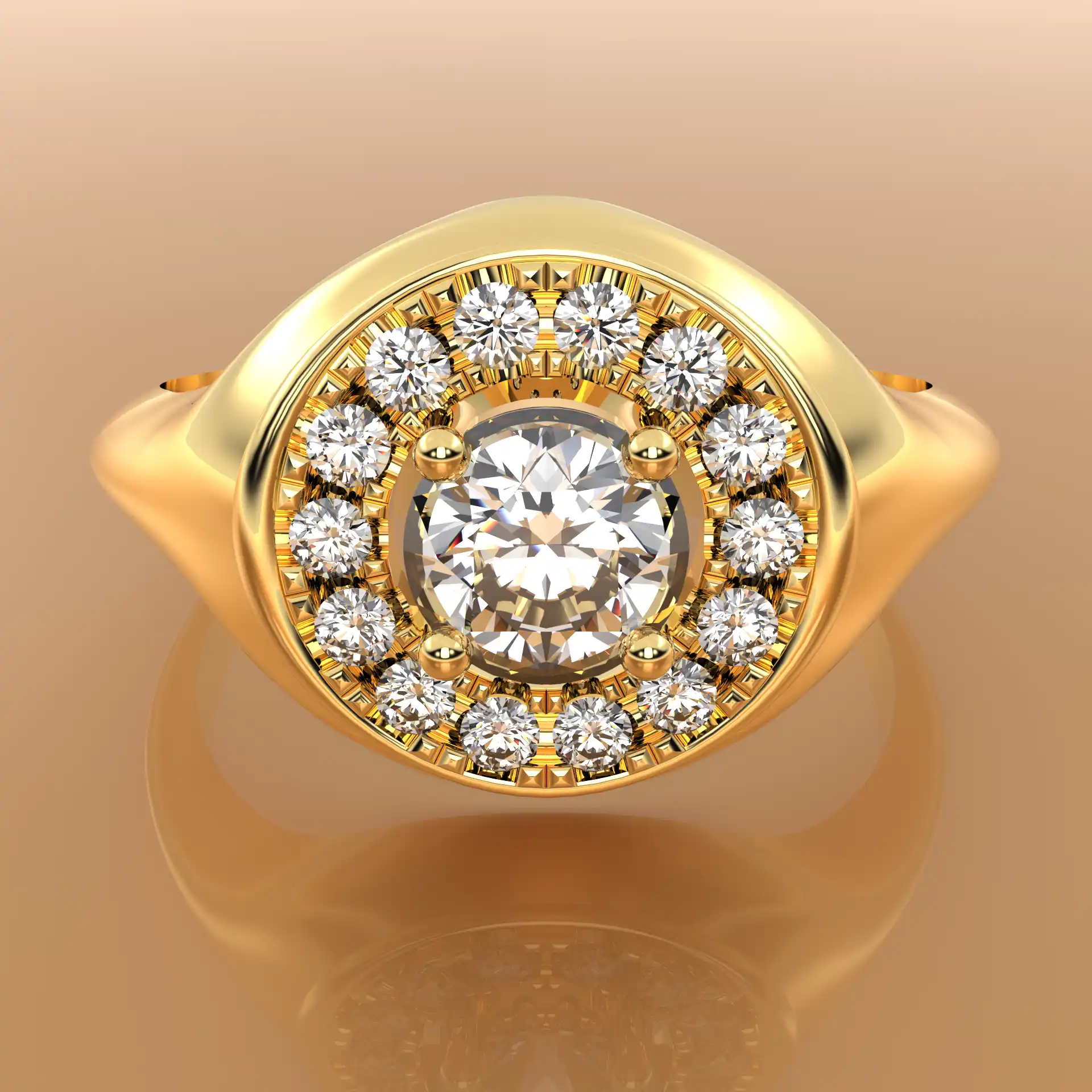 Verlobungsring Halo 0,5 ct Brillant mit Diamantkranz in 18k Gelbgold