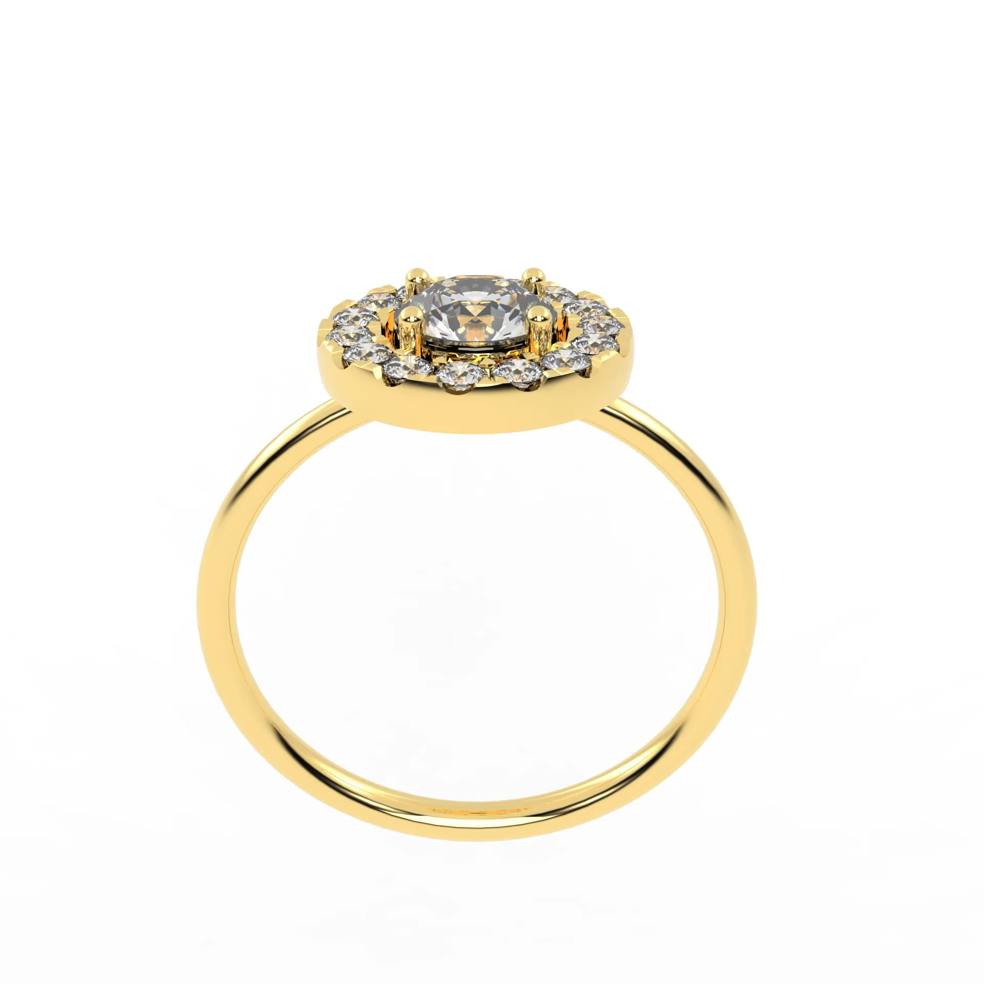 Filigraner Halo Verlobungsring 0,5 ct mit 15 Halo-Diamanten – Frontansicht, Italien
