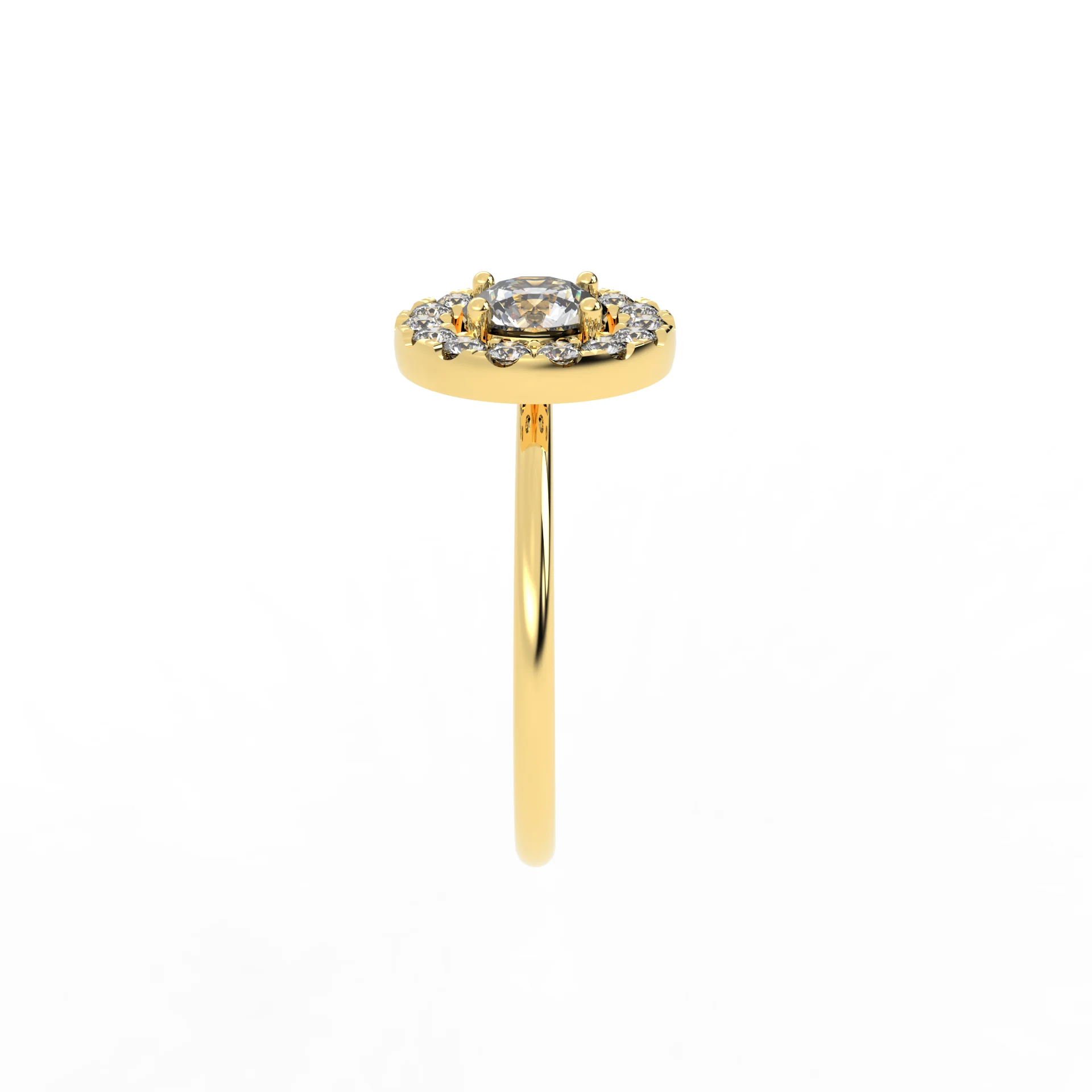 Halo Verlobungsring filigran 0,5 ct – Seitenansicht der schmalen Schiene, Italien