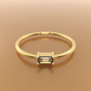 Verlobungsring Smaragdschliff 0,15 ct, 18k Gold Emerald Cut – Perspektivansicht, Handarbeit Italien