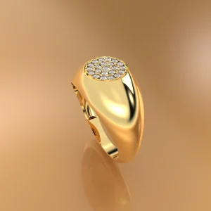 Chevalier Verlobungsring 0,22 ct Pavé, runder Siegelkopf mit 22 Brillanten – Perspektivansicht, Italien
